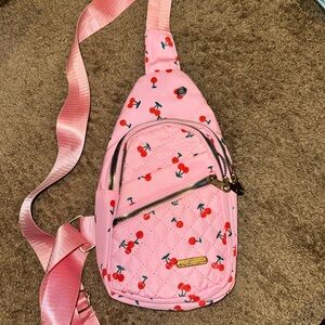 Pink Cherry Print Sling Bag